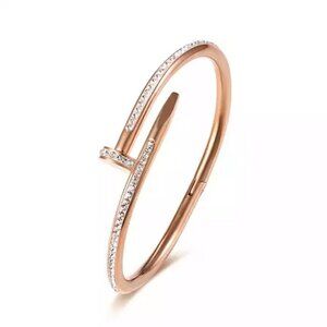 18k Rose Gold Plated 17cm Nail Bracelet with Cubic Zirconia 316L Steel Trendy